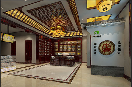 咸阳古朴典雅的中式茶叶店大堂设计效果图