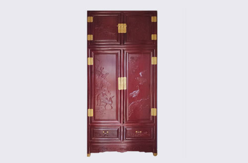 咸阳高端中式家居装修深红色纯实木衣柜